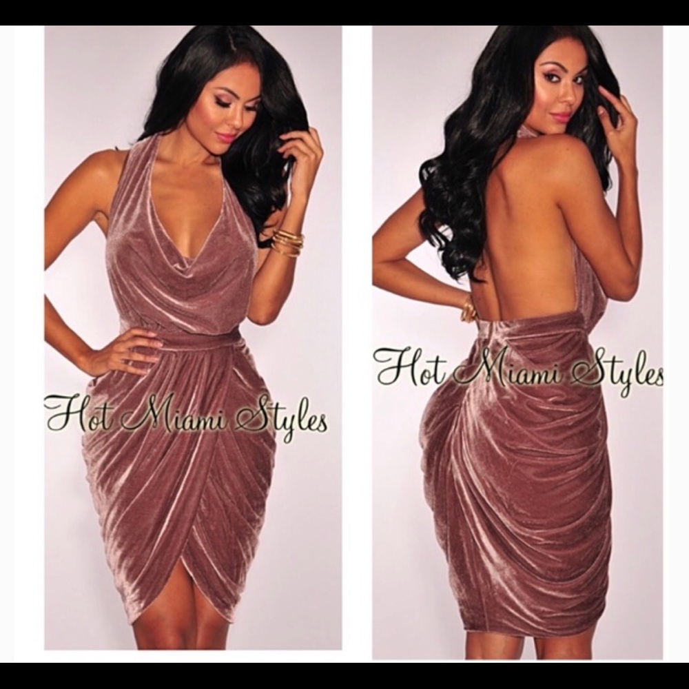 Hot Miami Styles Mauve Velvet Dress